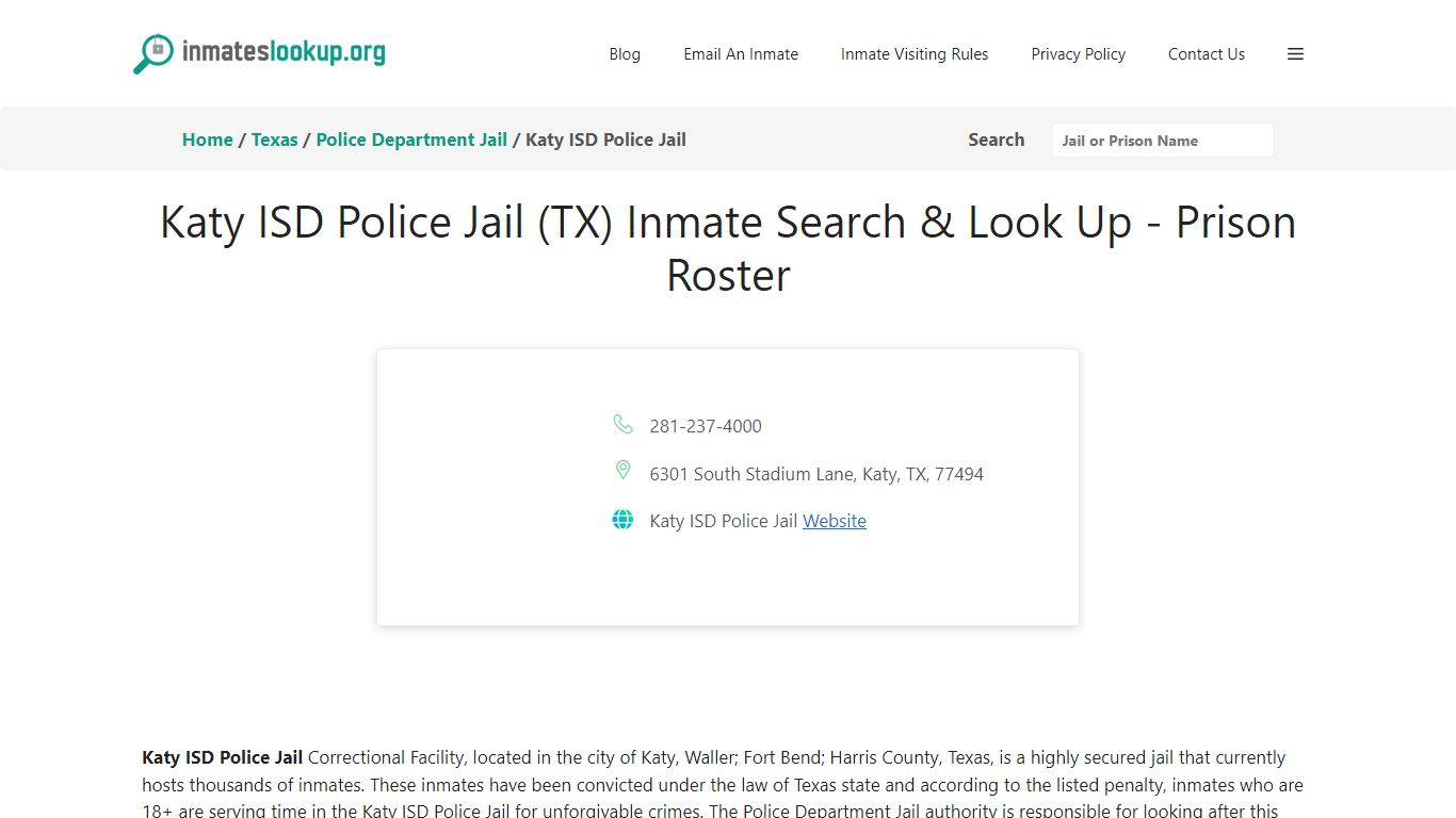 Katy ISD Police Jail (TX) Inmate Search & Look Up - Prison Roster
